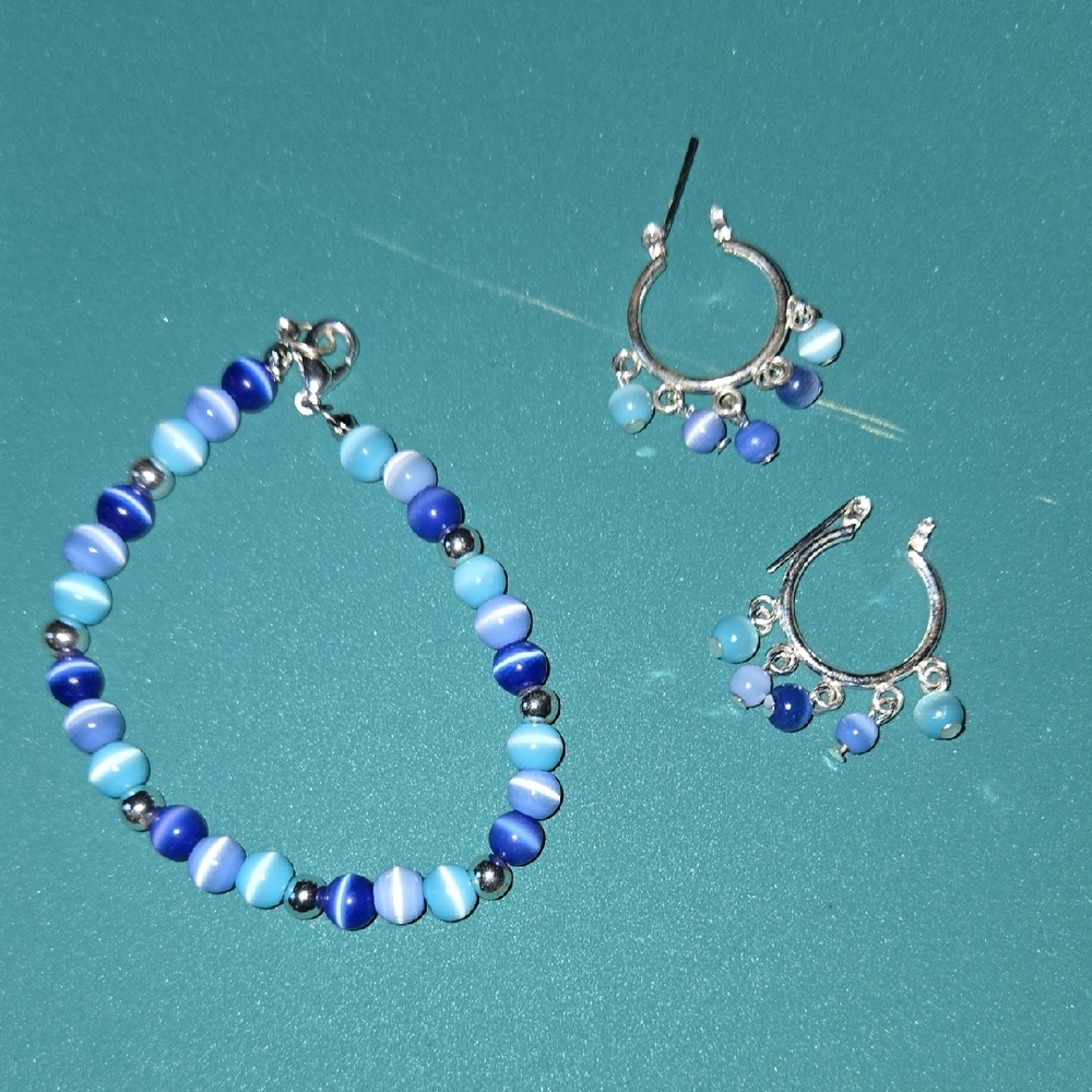 Blue Beaded Bracelet and Earring Set